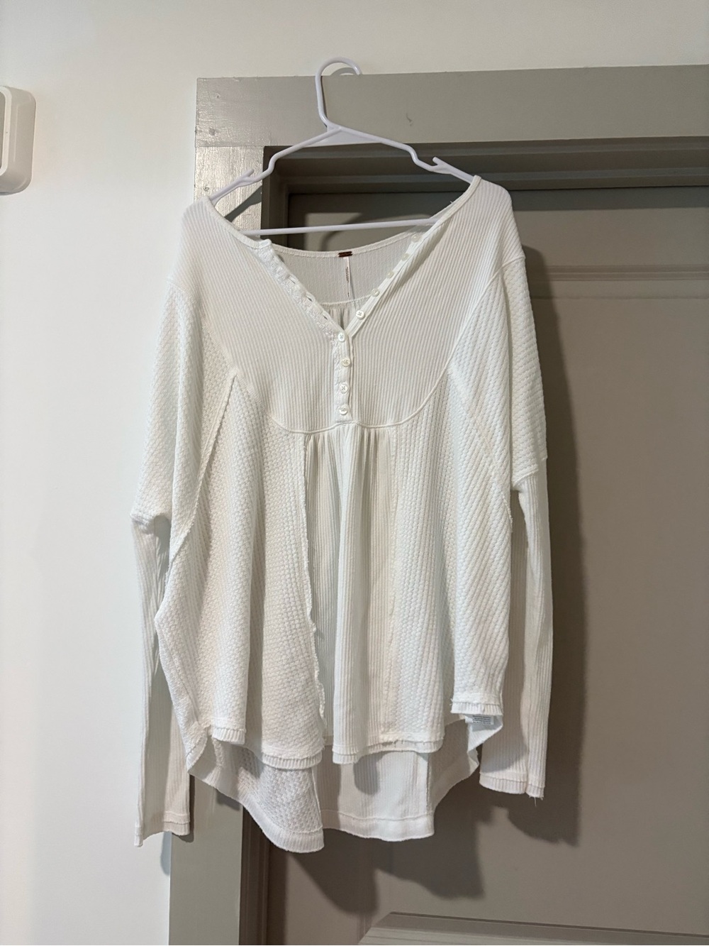 Free People White Button-Front Thermal Peasant Top